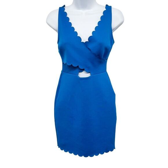 TOPSHOP Scallop Cutout Sleeveless Jersey Bodycon Mini Bodycon Dress Blue 2 - Picture 3 of 8